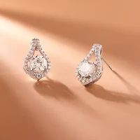 Rhodium Plated Sterling Silver Moissanite Earrings