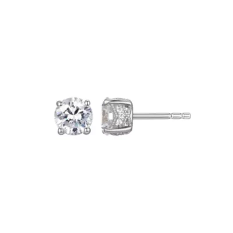Rhodium Plated Sterling Silver Solitaire Moissanite Earrings