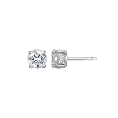 Rhodium Plated Sterling Silver Solitaire Moissanite Earrings