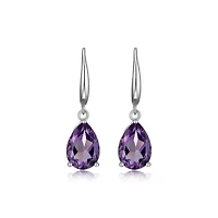 Rhodium Plated Sterling Silver Women's Genuine Amethyst Drop Earrings