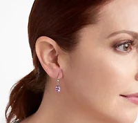 Rhodium Plated Sterling Silver Women's Genuine Amethyst Drop Earrings