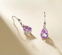 Rhodium Plated Sterling Silver Women's Genuine Amethyst Drop Earrings