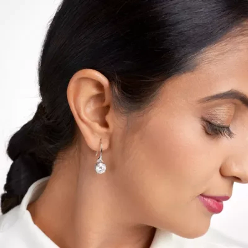 Rhodium Plated Sterling Silver Moissanite Fishhook Earrings