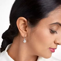 Rhodium Plated Sterling Silver Moissanite Fishhook Earrings