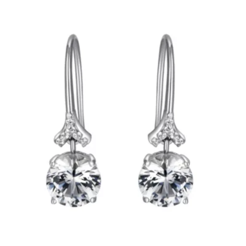 Rhodium Plated Sterling Silver Moissanite Fishhook Earrings