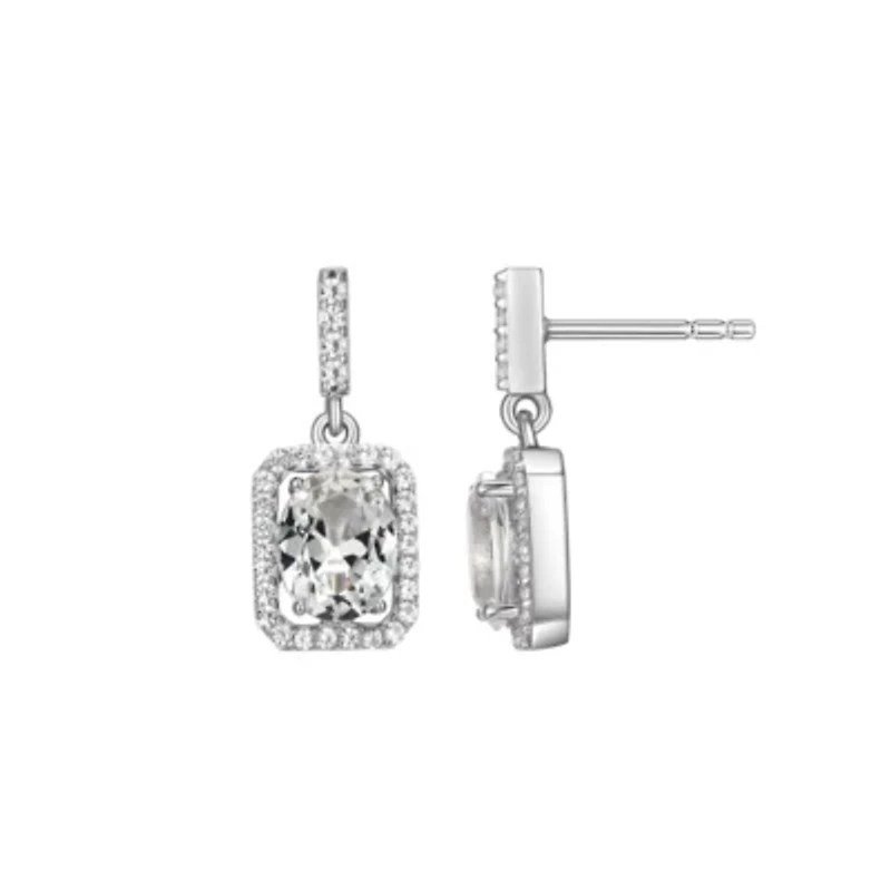 Lab Created Rhodium Plated Sterling Silver  Moissanite Halo Earring