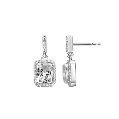 Lab Created Rhodium Plated Sterling Silver  Moissanite Halo Earring