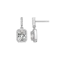 Lab Created Rhodium Plated Sterling Silver  Moissanite Halo Earring