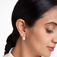 Lab Created Rhodium Plated Sterling Silver  Moissanite Halo Earring