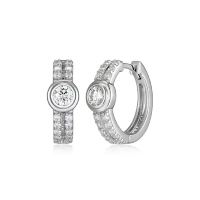 Lab Created Rhodium Plated Sterling Silver Women's Created Moissanite 4MM Hoop Earrings