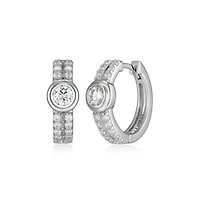 Lab Created Rhodium Plated Sterling Silver Women's Created Moissanite 4MM Hoop Earrings