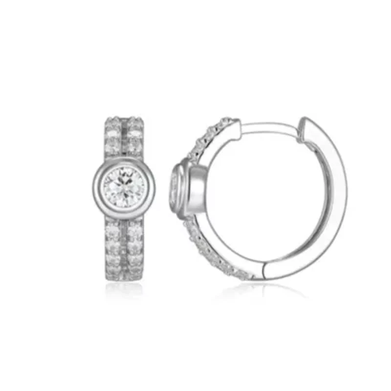 Lab Created Rhodium Plated Sterling Silver Women's Created Moissanite 4MM Hoop Earrings