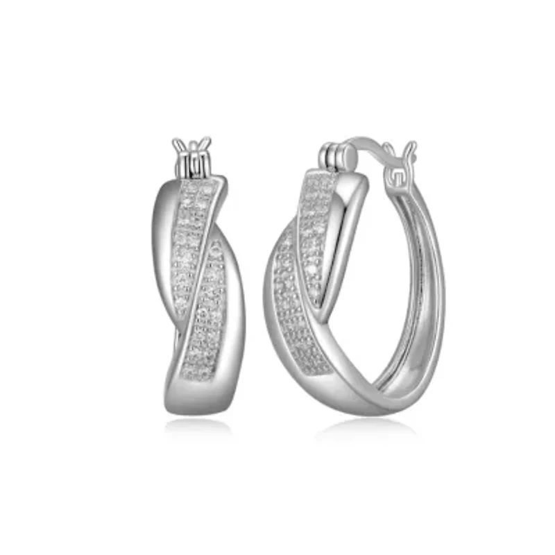 Lab Created Rhodium Plated Sterling Silver 1/4 CT TW Lab Grown Diamond Hoop Earrings