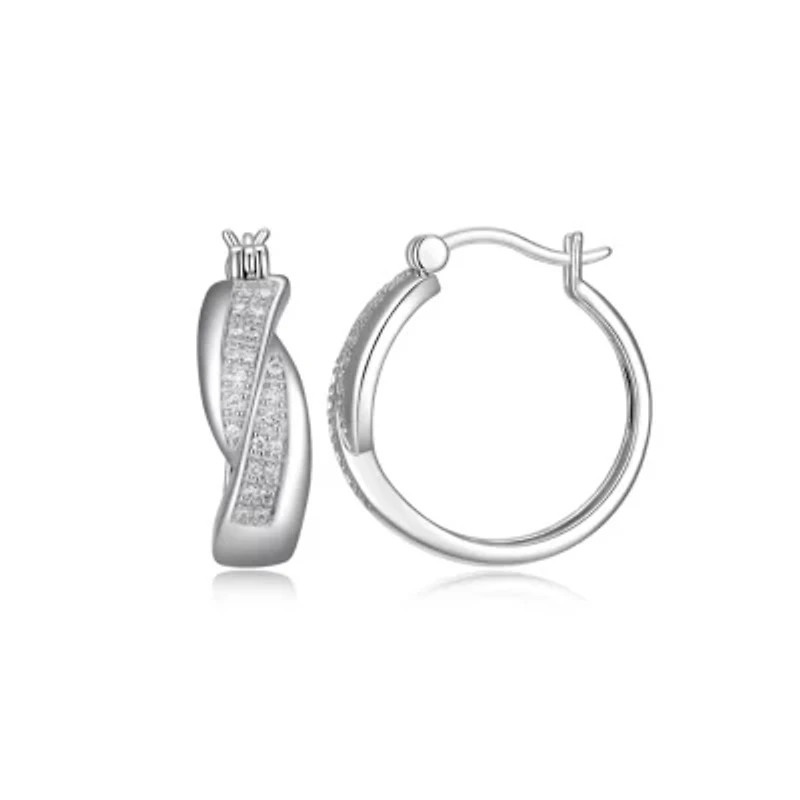 Lab Created Rhodium Plated Sterling Silver 1/4 CT TW Lab Grown Diamond Hoop Earrings