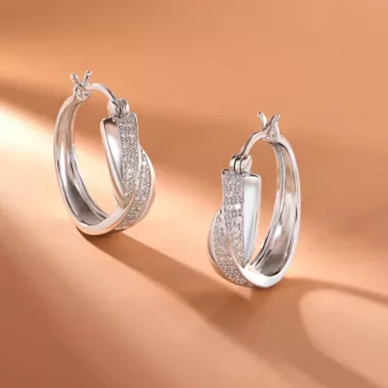 Lab Created Rhodium Plated Sterling Silver 1/4 CT TW Lab Grown Diamond Hoop Earrings