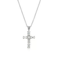 Lab Created Rhodium Plated Sterling Silver Women's Created Moissanite Statement Cross Pendant Necklace