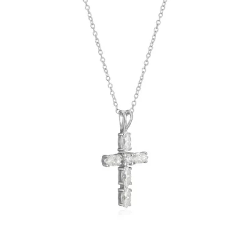 Lab Created Rhodium Plated Sterling Silver Women's Created Moissanite Statement Cross Pendant Necklace