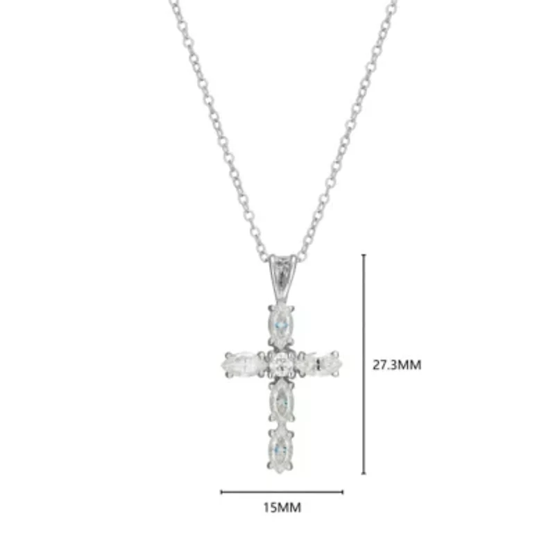 Lab Created Rhodium Plated Sterling Silver Women's Created Moissanite Statement Cross Pendant Necklace