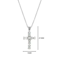 Lab Created Rhodium Plated Sterling Silver Women's Created Moissanite Statement Cross Pendant Necklace