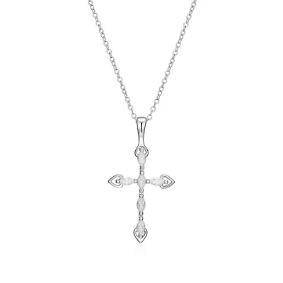 Lab Created Rhodium Plated Sterling Silver Women's Created Moissanite Minimalist Cross Pendant Necklace