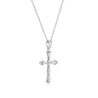 Lab Created Rhodium Plated Sterling Silver Women's Created Moissanite Minimalist Cross Pendant Necklace
