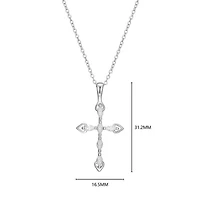 Lab Created Rhodium Plated Sterling Silver Women's Created Moissanite Minimalist Cross Pendant Necklace