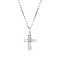 Lab Created Rhodium Plated Sterling Silver Women's Created Moissanite Cross Pendant Necklace