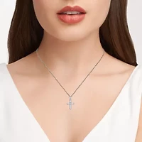 Lab Created Rhodium Plated Sterling Silver Women's Created Moissanite Cross Pendant Necklace