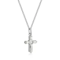 Lab Created Rhodium Plated Sterling Silver Women's Created Moissanite Cross Pendant Necklace