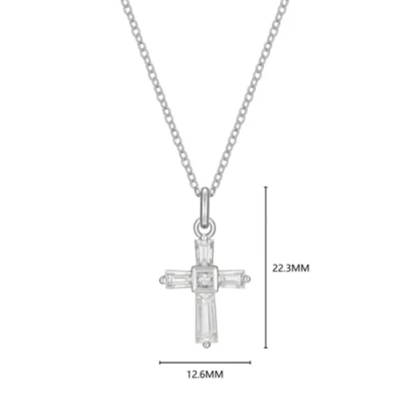 Lab Created Rhodium Plated Sterling Silver Women's Created Moissanite Cross Pendant Necklace
