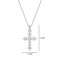 Lab Created Rhodium Plated Sterling Silver Women's Created Moissanite Cluster Cross Pendant Necklace