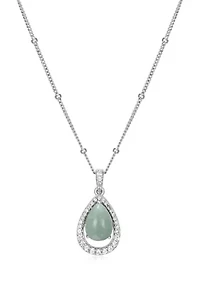 Genuine Green Jade and Created White Sapphire Pear Shape 18" Necklace in Sterling Silver