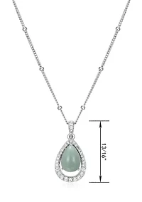 Genuine Green Jade and Created White Sapphire Pear Shape 18" Necklace in Sterling Silver