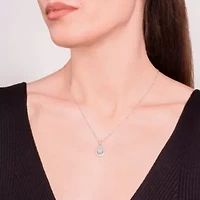 Genuine Green Jade and Created White Sapphire Pear Shape 18" Necklace in Sterling Silver