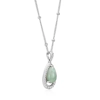 Genuine Green Jade and Created White Sapphire Pear Shape 18" Necklace in Sterling Silver
