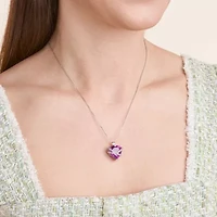 Created Pink and white Sapphire Heart Pendant In Rhodium Plated Sterling Silver