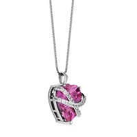 Created Pink and white Sapphire Heart Pendant In Rhodium Plated Sterling Silver
