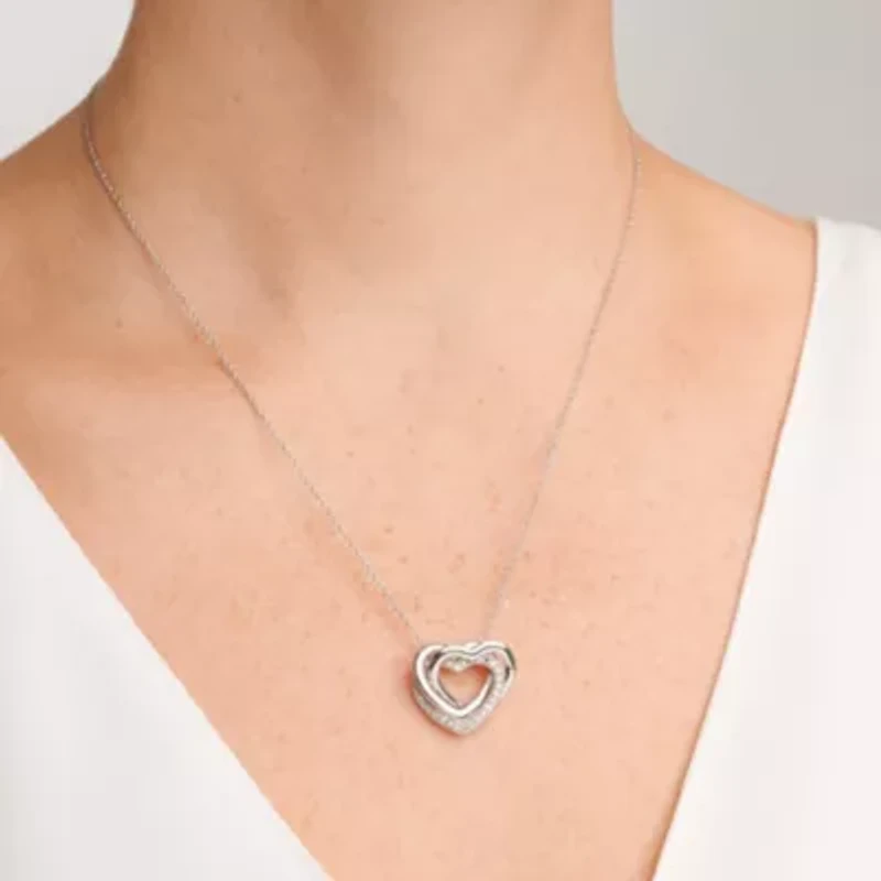 Diamond Accent Heart Pendant In Rhodium Plated Sterling Silver On An 18" Chain