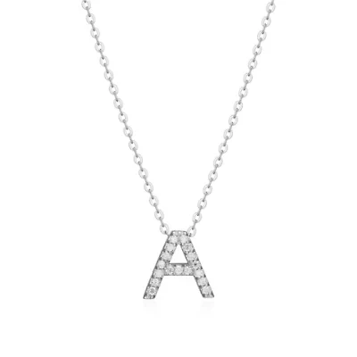 Lab Created Rhodium Plated Sterling Silver Women's Created Moissanite "A" Pendant Necklace
