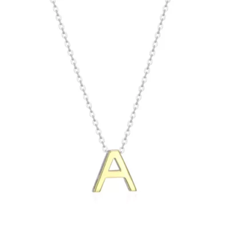 Lab Created Rhodium Plated Sterling Silver Women's Created Moissanite "A" Pendant Necklace