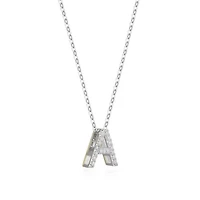 Lab Created Rhodium Plated Sterling Silver Women's Created Moissanite "A" Pendant Necklace