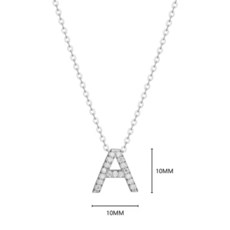 Lab Created Rhodium Plated Sterling Silver Women's Created Moissanite "A" Pendant Necklace