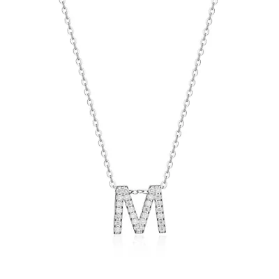 Lab Created Rhodium Plated Sterling Silver Women's Created Moissanite "M" Pendant Necklace