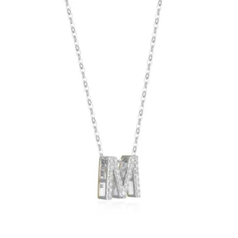 Lab Created Rhodium Plated Sterling Silver Women's Created Moissanite "M" Pendant Necklace