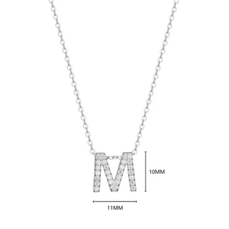 Lab Created Rhodium Plated Sterling Silver Women's Created Moissanite "M" Pendant Necklace