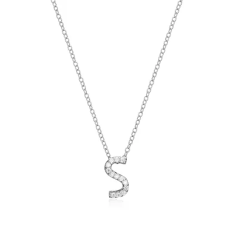 Lab Created Rhodium Plated Sterling Silver Women's Created Moissanite "S" Pendant Necklace