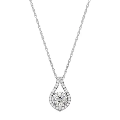 Rhodium Plated Sterling Silver Moissanite Pendant Necklace