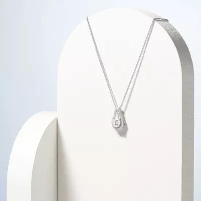 Rhodium Plated Sterling Silver Moissanite Pendant Necklace