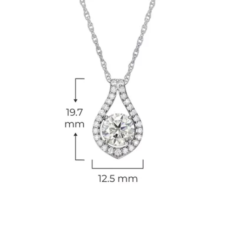 Rhodium Plated Sterling Silver Moissanite Pendant Necklace