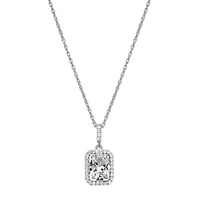 Lab Created Rhodium Plated Sterling Silver  Moissanite Halo Necklace